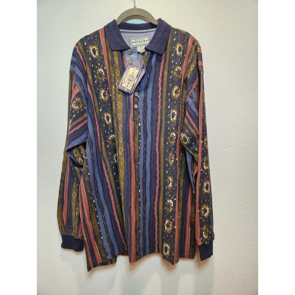 Vintage Arizona Jean Co Shirt NWT 90s Stripe Polo Long Sleeve M - Picture 7 of 9